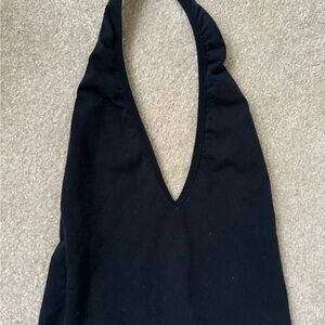 American Apparel, size XS but it’s stretchy, black halter bodysuit